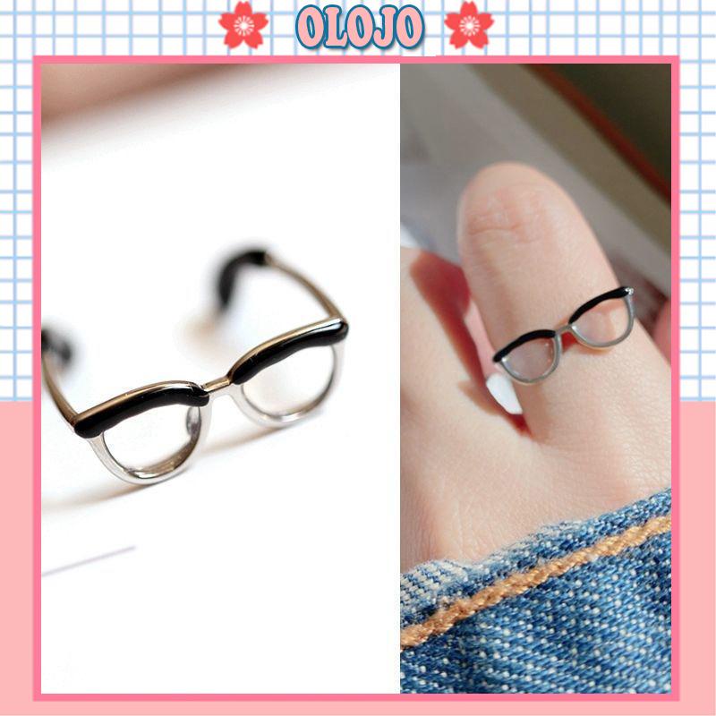 Nhẫn hở bằng hợp kim tráng men tạo hình mắt kính độc đáo thời trang cho nam và nữ