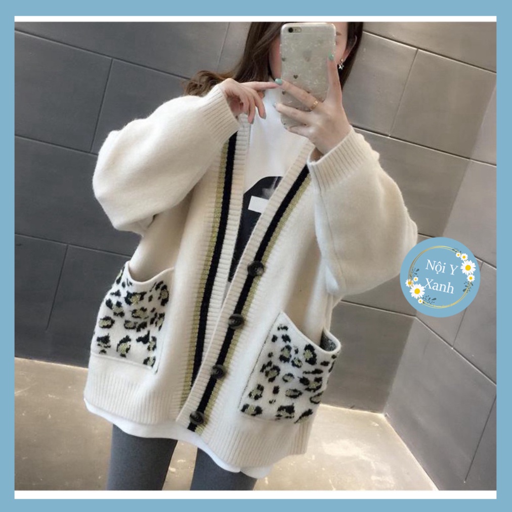 áo khoác cardigan len dáng dài- áo cadigan trờ đông hoa văn túi hình báo hàng QCCC A97 noiyxanh hot trend, phom đẹp, chấ