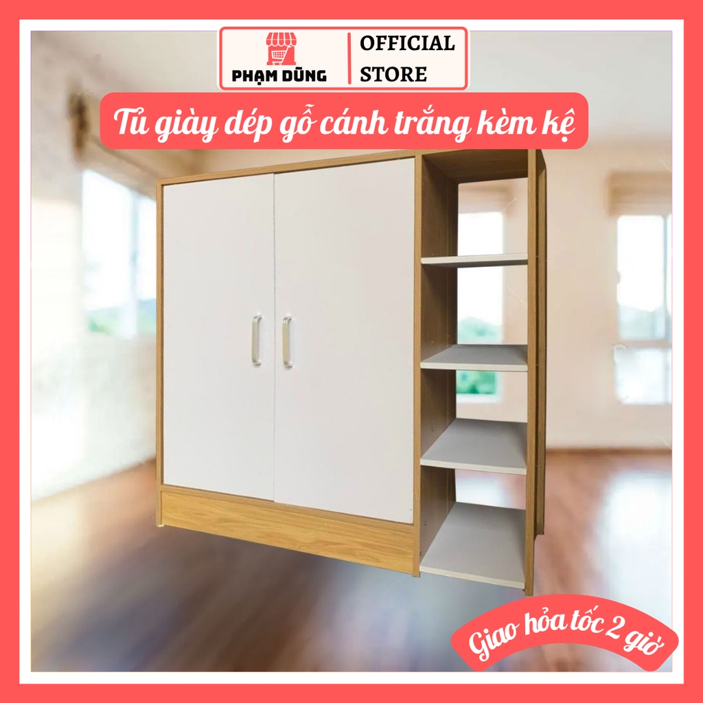Tủ giày dép gỗ cửa trắng đa năng , tủ gỗ kèm kệ đa năng
