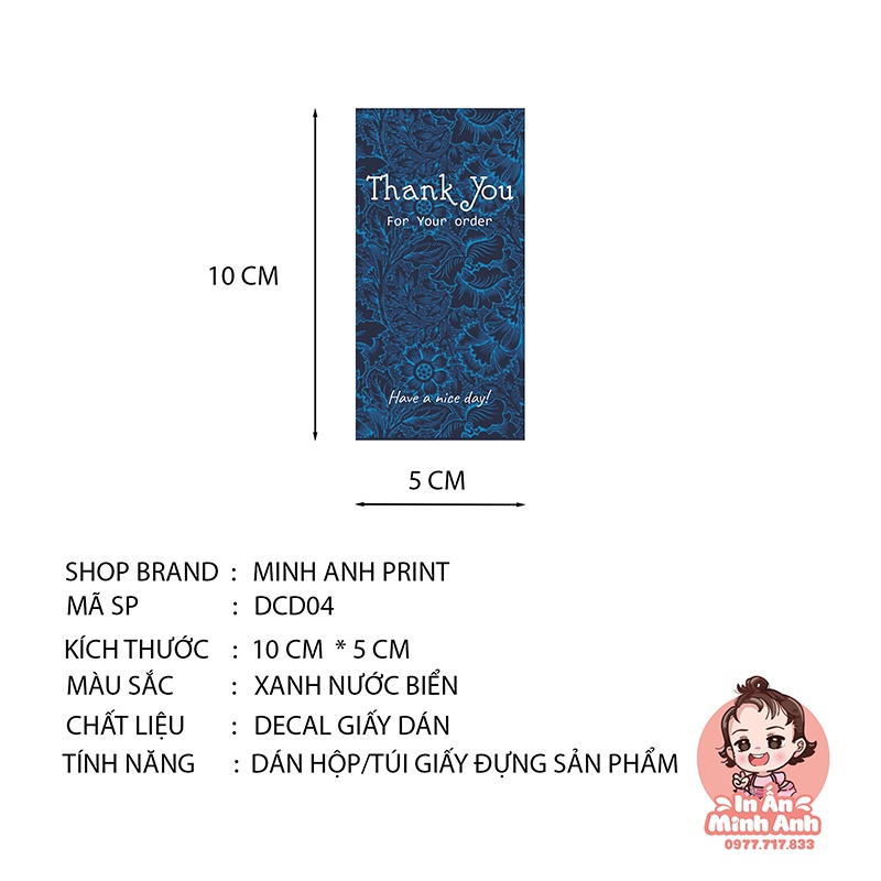 Nhãn niêm phong có keo dán Tem dán sticker dán trên hộp niêm phong, túi giấy kraft đựng quà chữ thank you cute DCD04