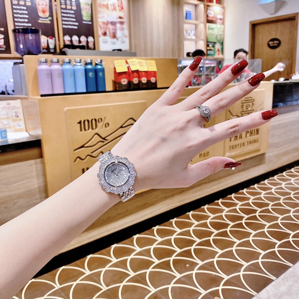 Đồng Hồ Nữ Gulena Bạc Mặt Hoa Chính Hãng 36mm