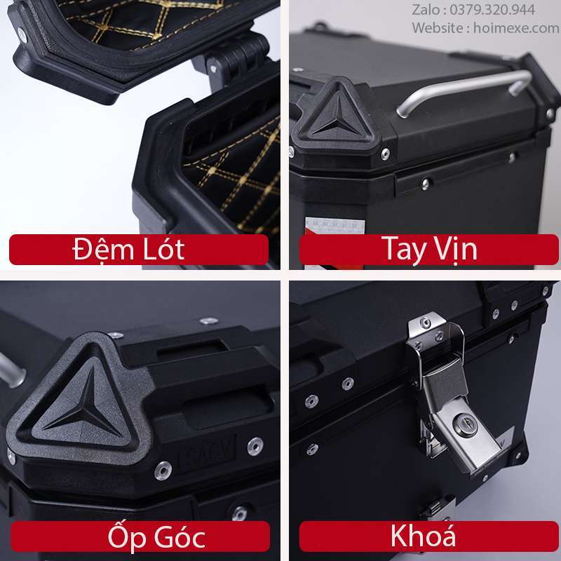 Thùng Top Box Màu Đen Nhôm 43L Sau Xe Máy, Xe Motor.