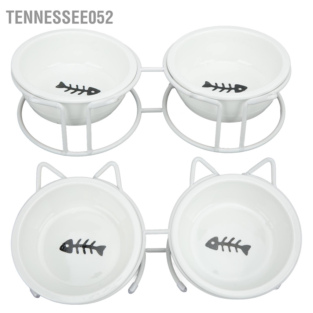 [Hàng Sẵn] Bát Ăn Bằng Sứ đôi cho mèo - Chén Ăn Chống Gù Có Đế Kim Loại【Tennessee052】