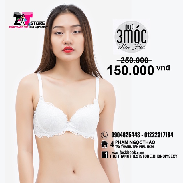 Áo Nâng Ngực Cotton 3 Móc Phối Ren (Trắng)