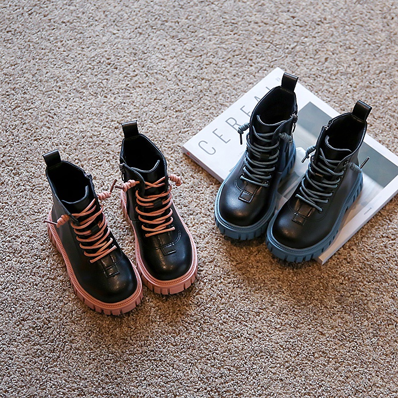 Giày Bốt Martin Cổ Thấp Đế Mềm Có Dây Kéo Chống Trượt Phong Cách Anh Quốc Cổ Điển Cho Bé Gái 3-16 Tuổi