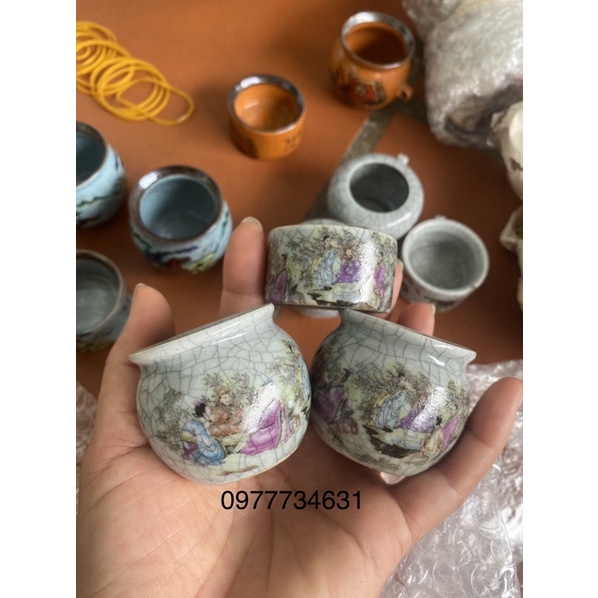 Cóng lồng chim chào mào, chích choè men rạn cao cấp hàng Trung Quốc kèm tai tre full cật Tàu
