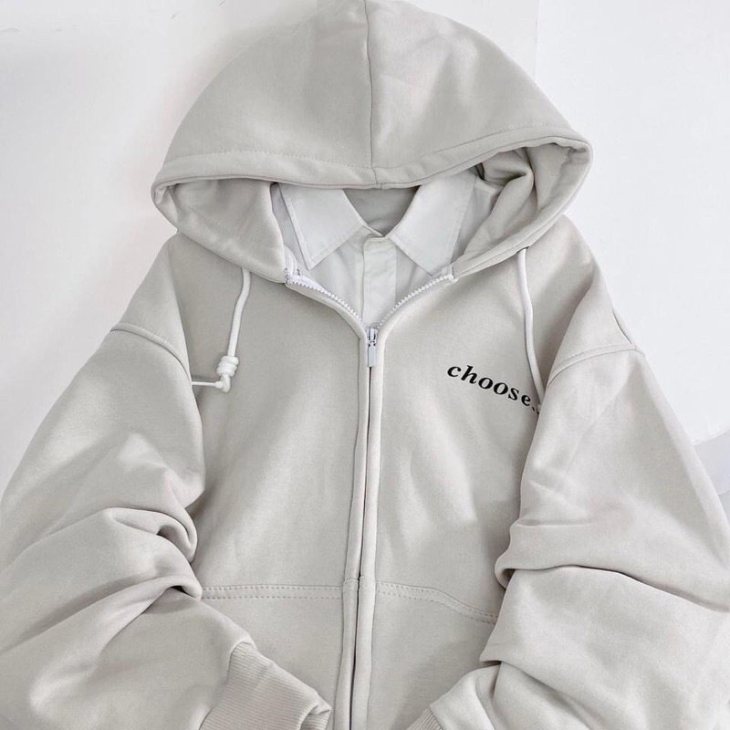 Áo Khoác Nỉ Lót Bông Dây Kéo thêu chữ CHOOSE form rộng ullzang Unisex shopmap
