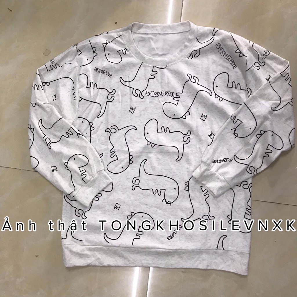 ÁO SWEATER SASENSHI CHỮ UNISEX - ÁO NỈ TAY DÀI ULZZANG HOẠ TIẾT KHỦNG LONG ĐEN TRẮNG