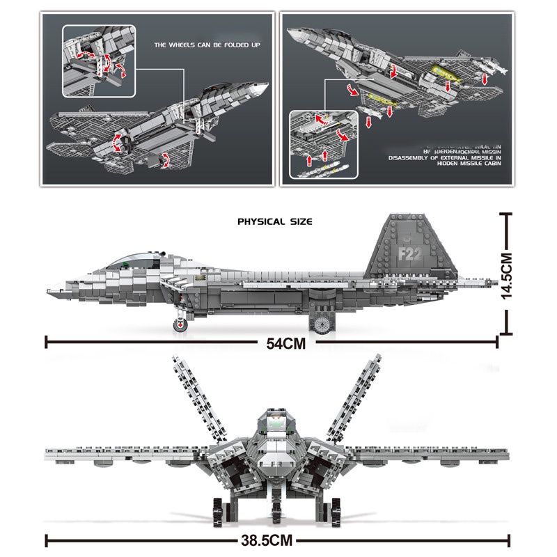 Đồ chơi Lắp Ráp Máy Bay Tàng Hình F22, Mingdi 9002 Raptor Fighter, Xếp hình thông minh