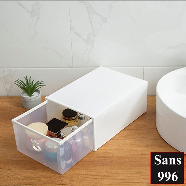 Hộp đựng giày dép có ngăn kéo nắp nhựa cứng màu trắng trong suốt đa năng tiện ích Sans996
