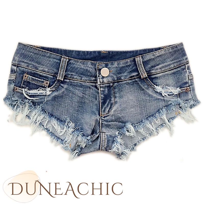 DUNEA Quần short denim lưng thấp thiết kế xẻ rách phong cách quyến rũ thời trang