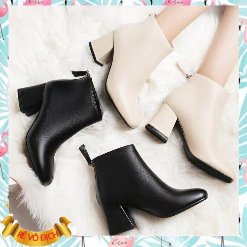 oder Giày bốt cổ lửng da PU 2 màu đen, kem - BOT02 | BigBuy360 - bigbuy360.vn
