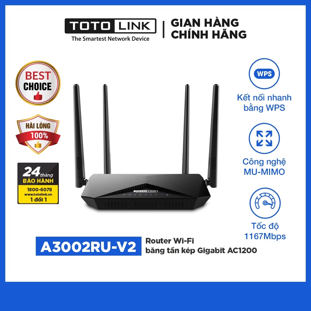 Bộ Phát Wifi Chuẩn AC TotoLink A3002RU-V2 1200Mbps