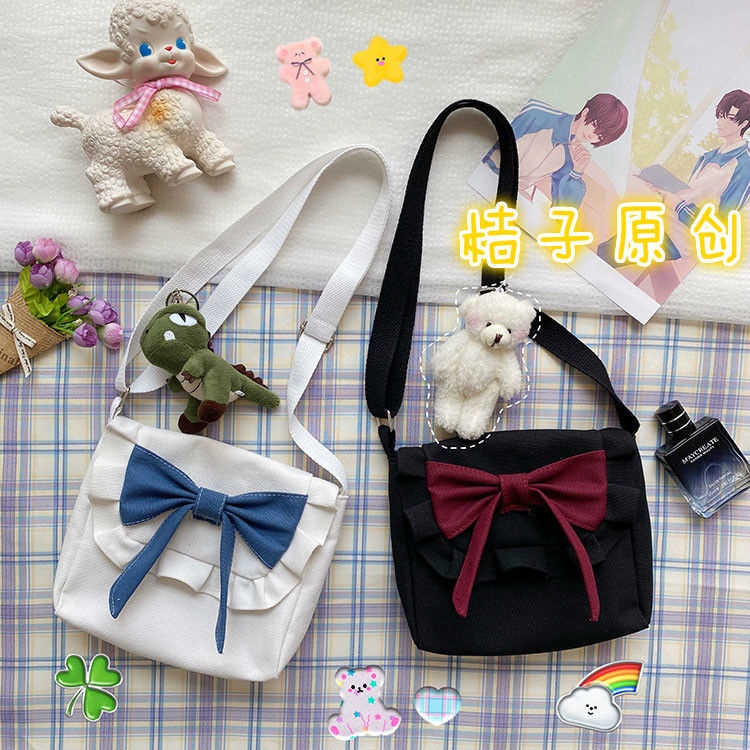 Túi vải canvas đính nơ đơn giản ngọt ngào phong cách lolita Nhật bản
