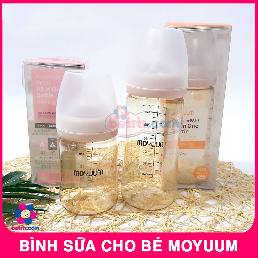 Bình Sữa Moyuum Núm Ti Silicon Hàn Quốc PPSU 170ml/ 270ml Cho Bé