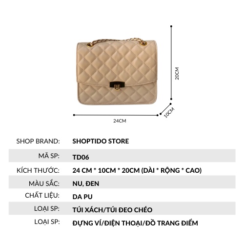 Túi xách nữ đeo chéo SHOPTIDO STORE trần chám khoá gập ngăn rộng phom chắc chắn