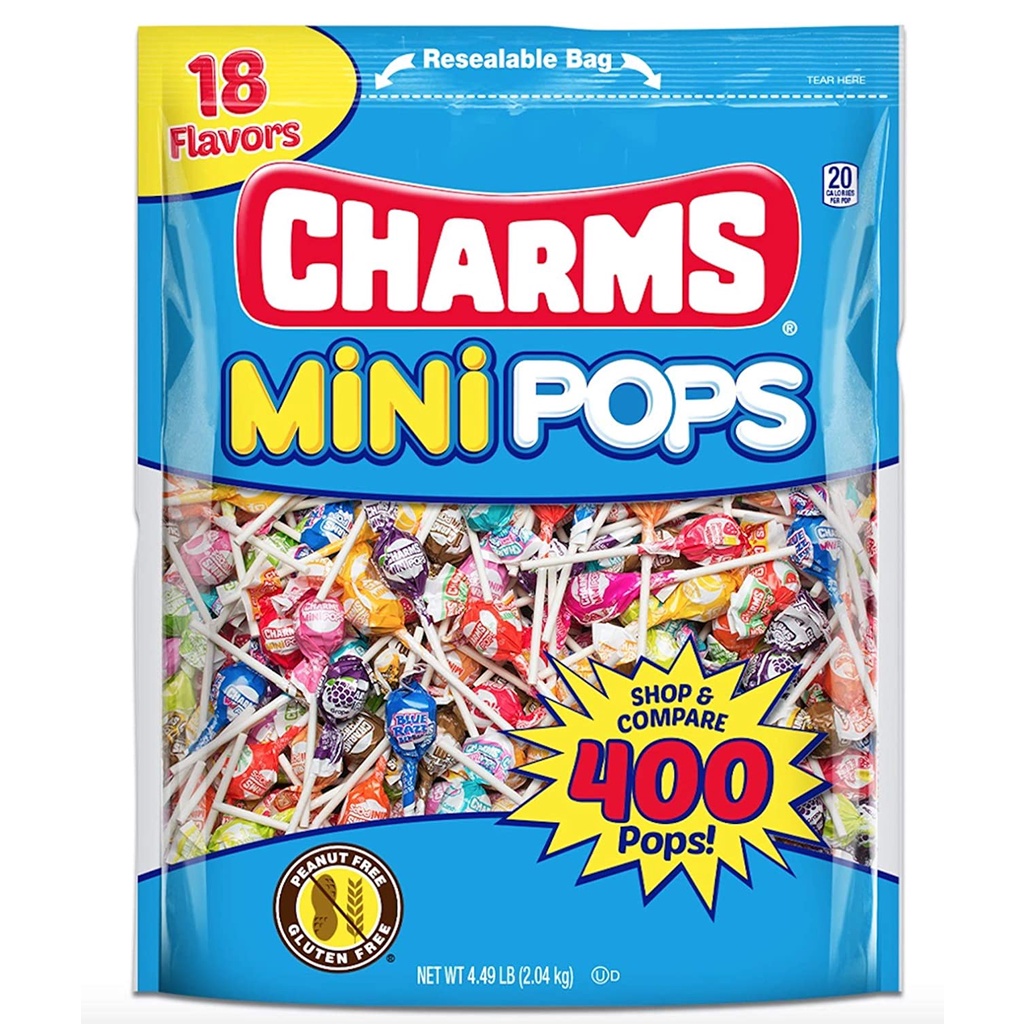 Kẹo mút trái cây CHARMS MINI POPS của Mỹ (Set 16 cây)