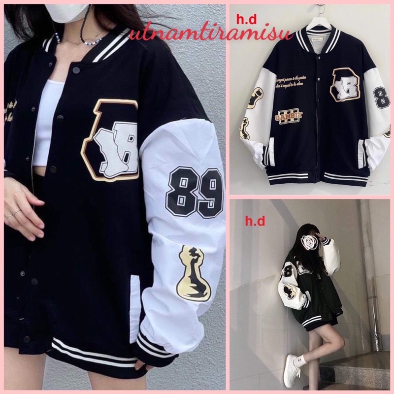Áo khoác bomber Bóng Chày 89Chất loại 1tay áo và gấu áo có bo dệt xịnfreesize &lt;55kg Phong cách thể thao Hàn Quốc