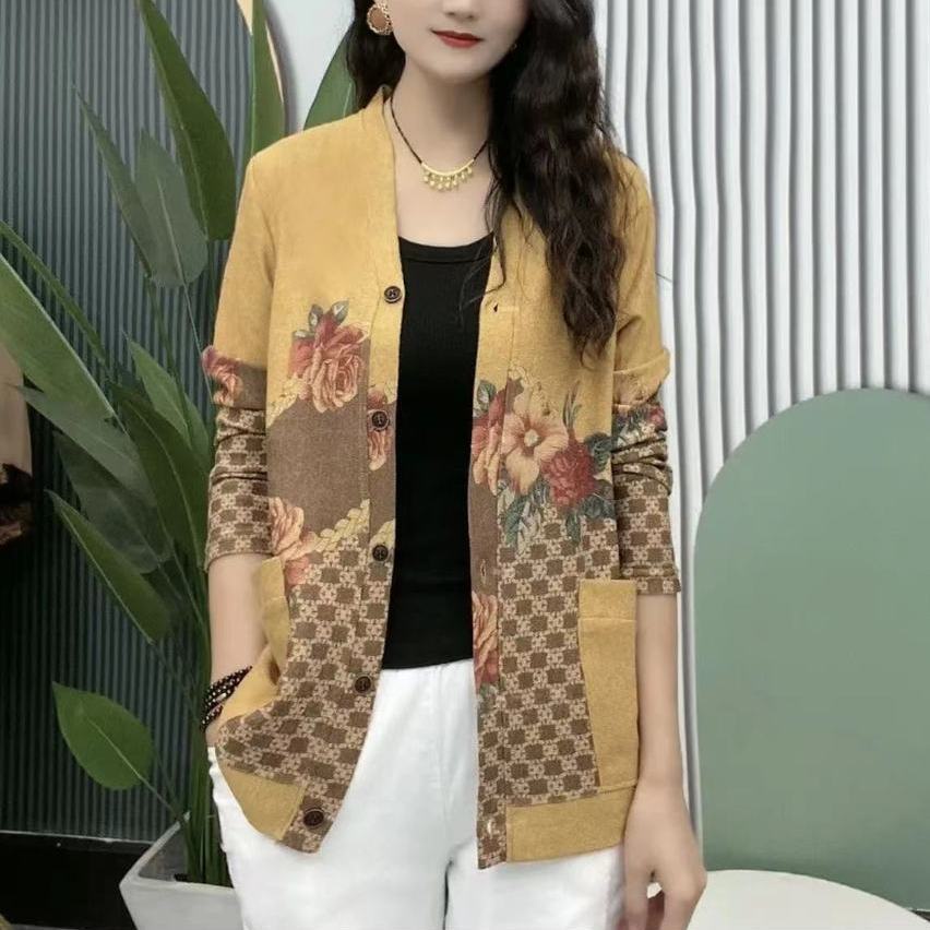 Áo Khoác Cardigan Dệt Kim Tay Dài Dày Dặn Dáng Rộng In Họa Tiết Dễ Thương Thời Trang Mùa Thu Cho Nữ