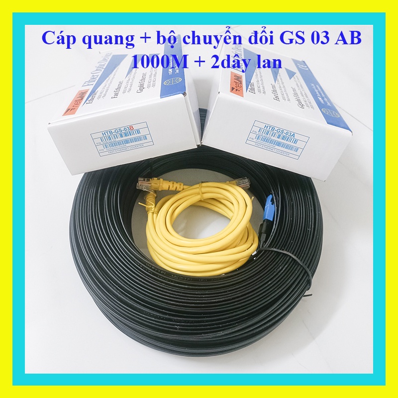 250m cáp quang 1 sợi bấm sẵn 2 đầu + cặp converter Gs03AB 1Gbs + 2lan
