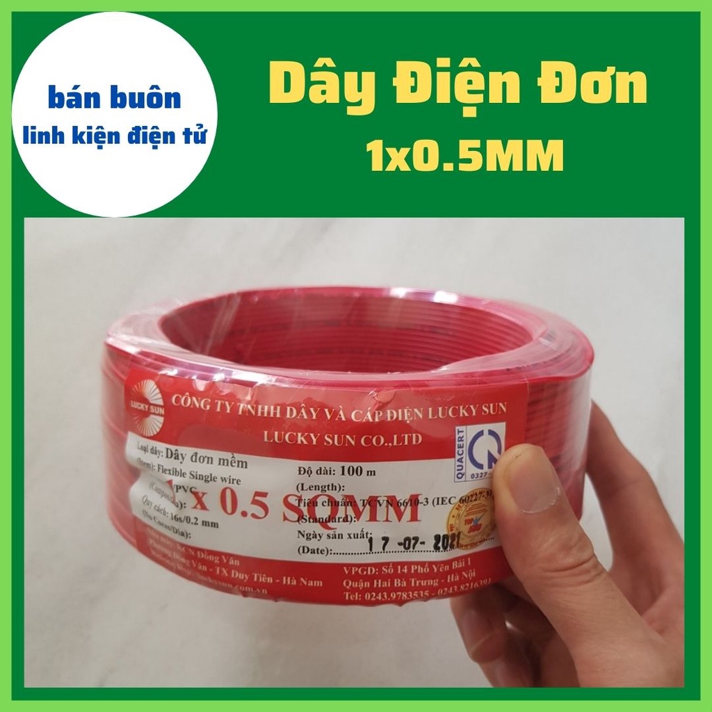 100 mét dây điện đơn 1x0.5mm màu đỏ, dây điện 0.5 màu đỏ, dây điện 0.5mm [Dây Đồng]