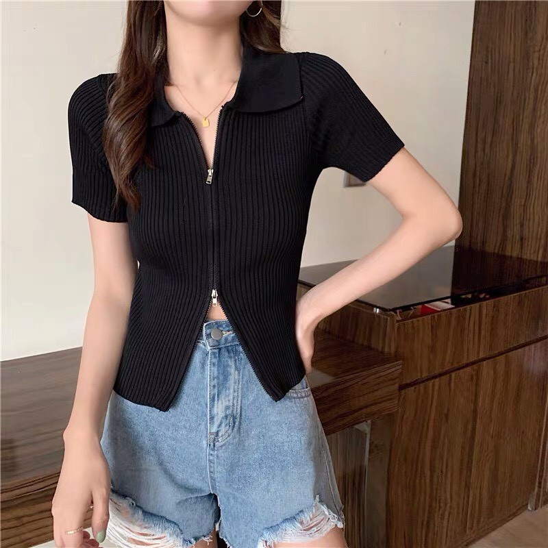 Áo Croptop Khóa Chất Bo Tăm Siêu Đẹp, Cá Tính, Sexy, Mặc Đi Chơi, Đi Dã Ngoại