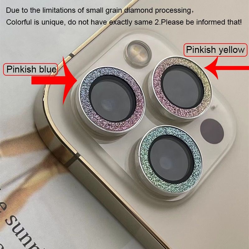 Bộ 3 dán mắt camera kim cương nhũ titan cho iPhone 13 , 13 Mini, 12, 12 Pro, 12 Pro Max,11 pro max,11,11 pro