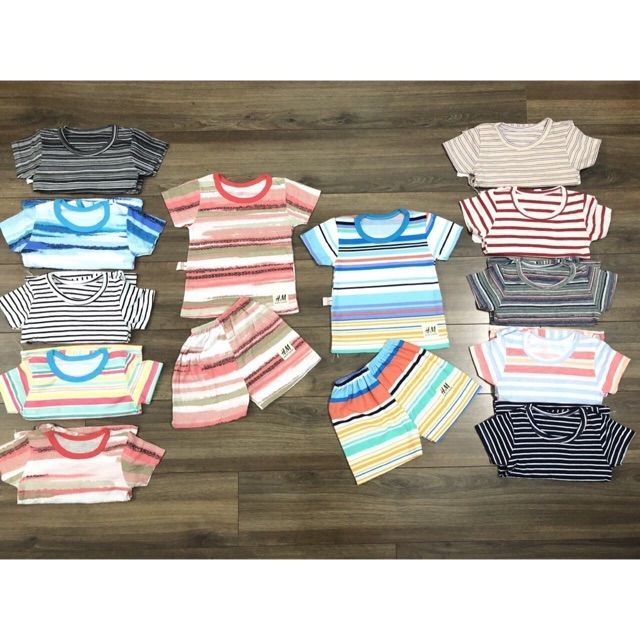 Bộ quần áo kẻ cotton cộc tay cho bé/nhiều mẫu