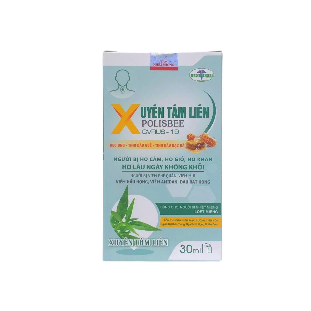 Xịt họng Xuyên tâm liên Xịt keo ong giảm ho khan có đờm ho dai dẳng Giảm đau Họng Tăng hệ miễn dịch Lọ 30ml
