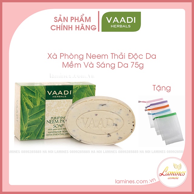 [Quà Tặng] Xà Phòng Neem Vaadi Làm Sạch Và Thải Độc | Vaadi Herbals Purifying Neem Patti Soap 75gr - Tặng Lưới Tạo Bọt