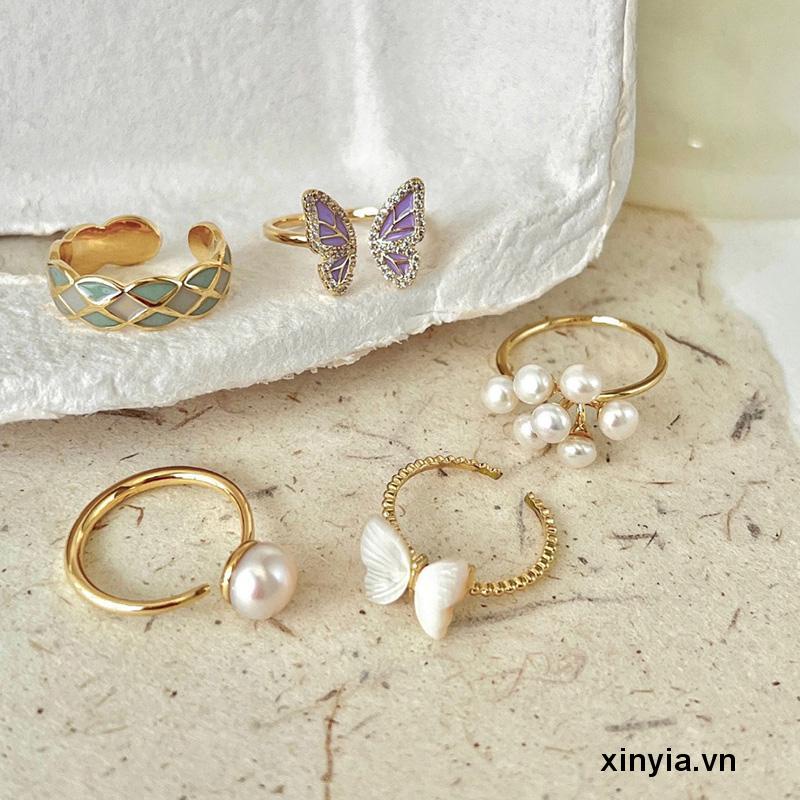 Nhẫn Hình Bướm Đính Ngọc Trai Thiết Kế Độc Đáo Chất Lượng Cao Cho Nữ