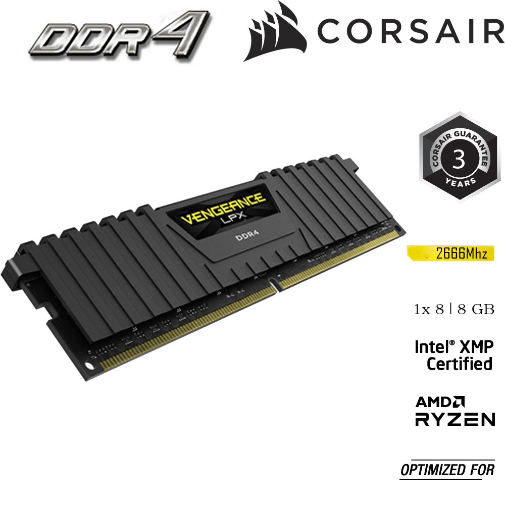 Bộ nhớ RAM dành cho PC CORSAIR VENGEANCE LPX CMK8GX4M1A2666C16 1x 8GB DDR4 Buss 2666 MHz