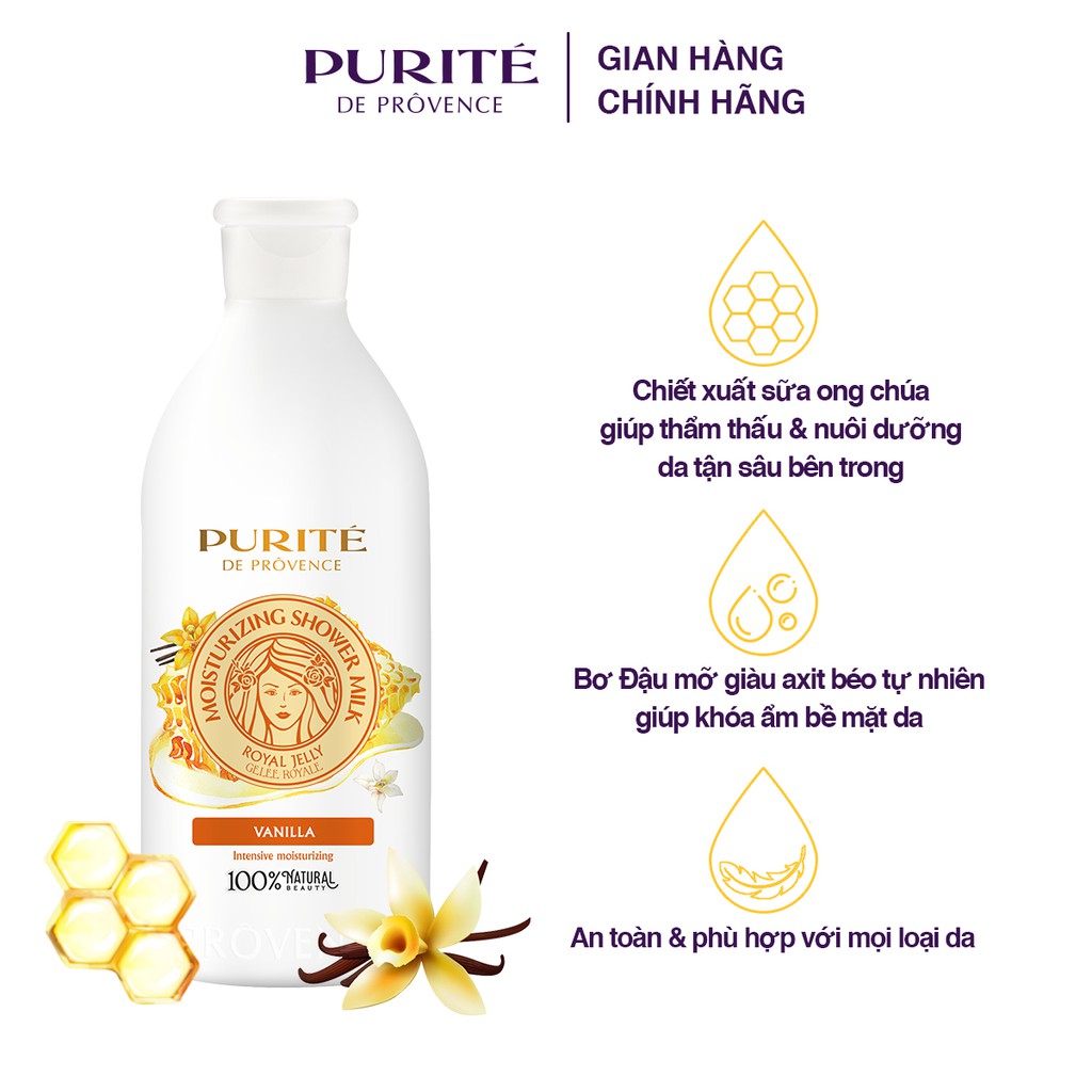 Sữa Tắm Purite Dưỡng Ẩm Sữa Ong chúa & Vanilla 500ml | BigBuy360 - bigbuy360.vn