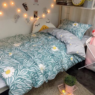 [FLASH SALE] Set Chăn Ga Vỏ Gối Cotton Poly Decor Phong Cách Hàn Quốc Họa Tiết Cúc Họa Mi Lá Trắng  - Mẫu Hot Mới Update