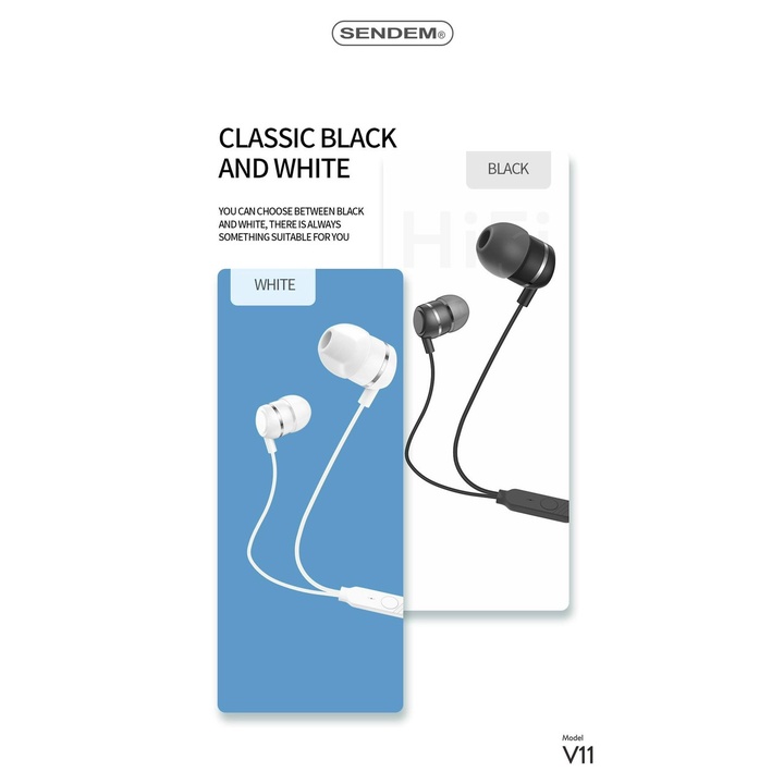 Tai nghe có dây Sendem V11 chính hãng, chân 3.5, giá siêu rẻ, chất lượng âm thanh tốt, có míc đàm thoại