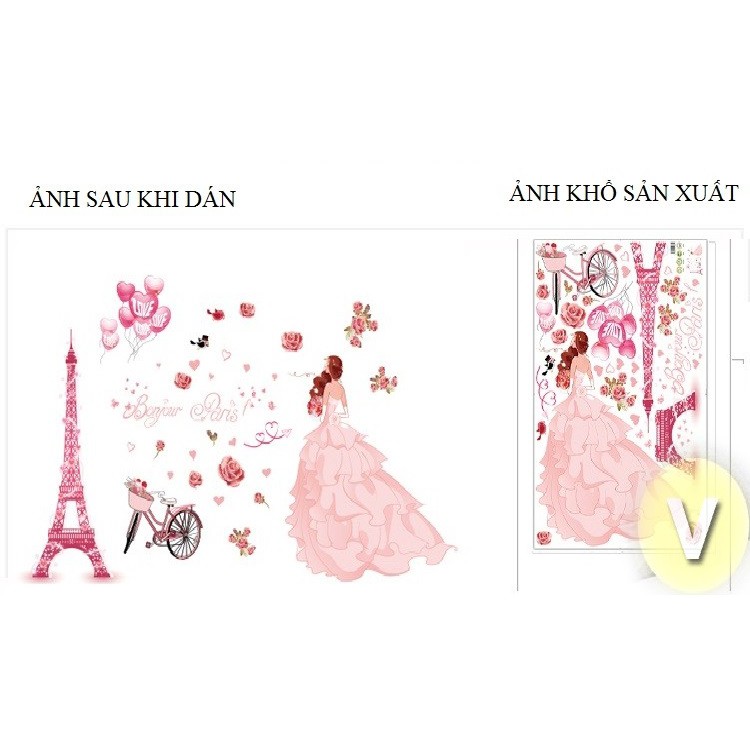 Decal dán tường Cô dâu váy hồng