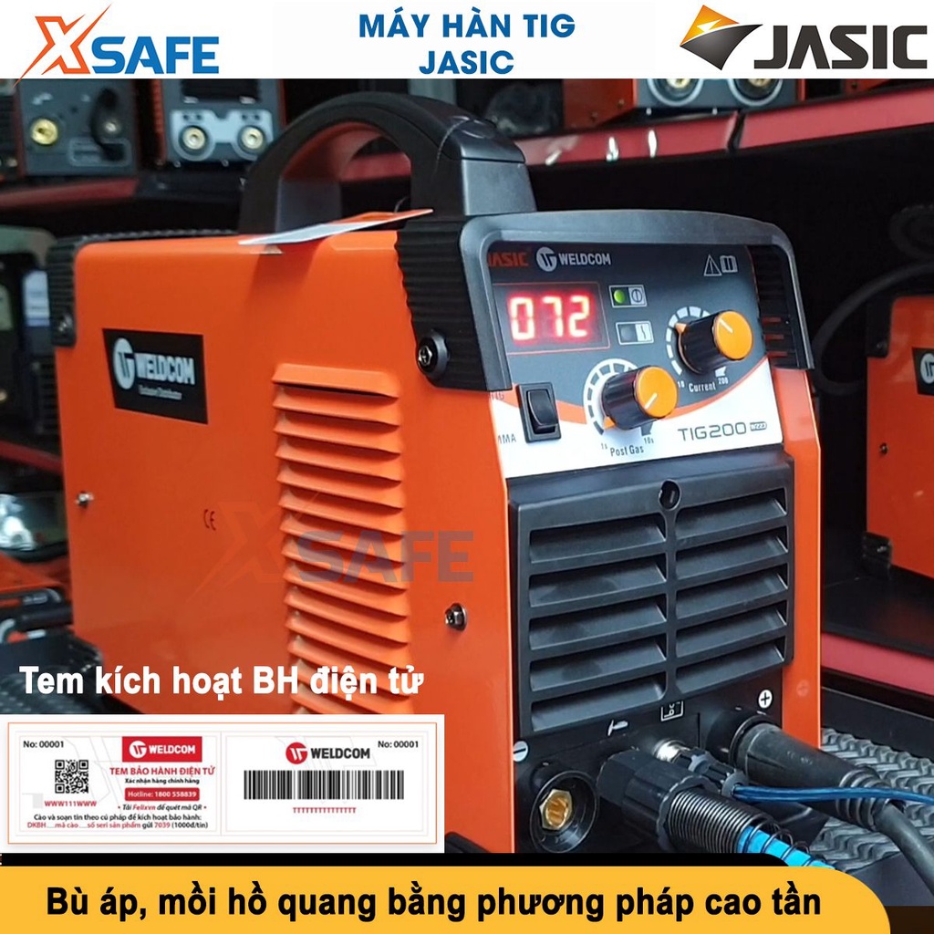 Máy hàn tig Jasic TIG 200S (W223) hàn tig và hàn que  dòng hàn từ 10-200A/6.6 KVA, chống giật, chống quá tải, quá nhiệt