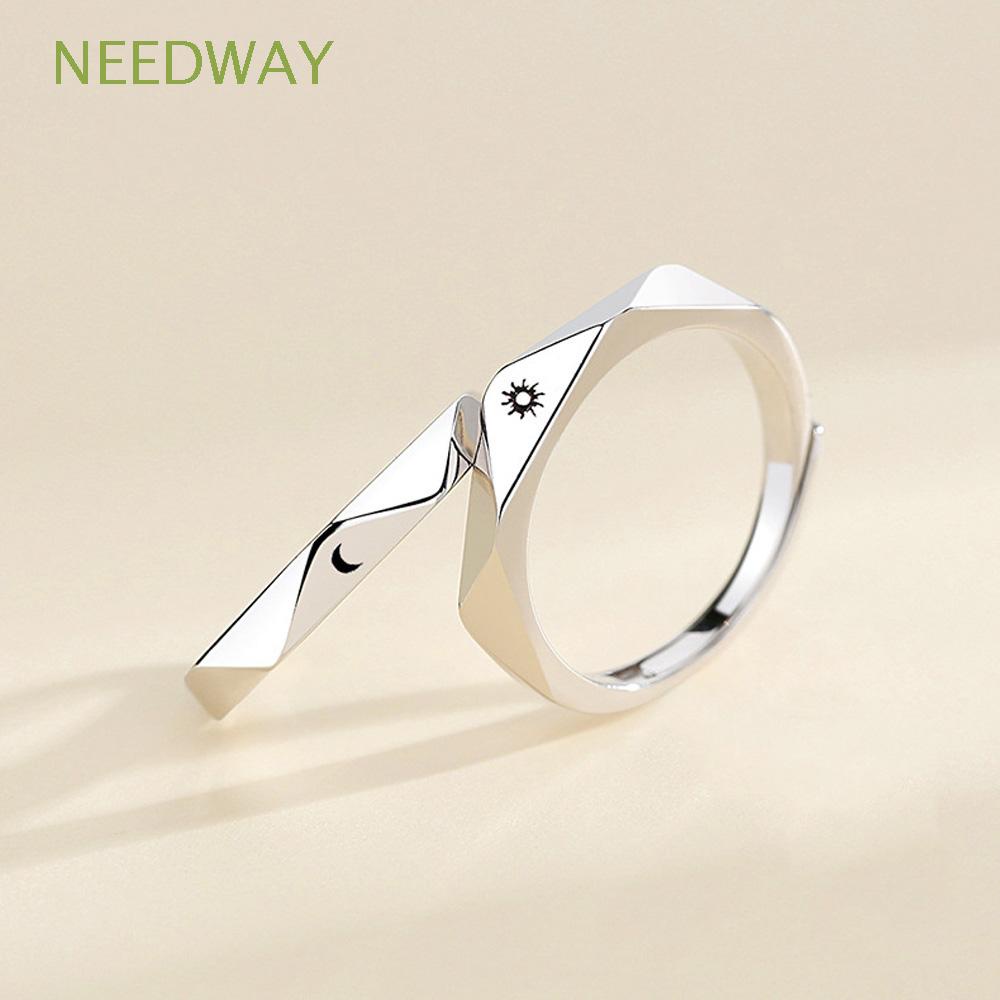 Bộ Nhẫn Cặp Đôi Thời Trang|1 Cặp Nhẫn Cưới Dạng Mở Hình Mặt Trăng Mặt Trời Đơn Giản Có Thể Điều Chỉnh Cho Nam Nữ