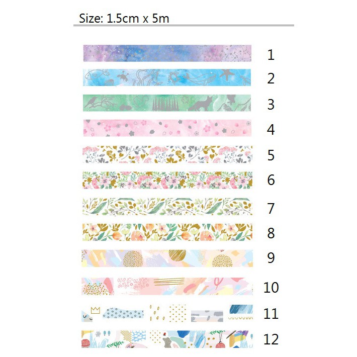 Băng dính washi tape ánh nhũ trang trí planner, bujo WST112