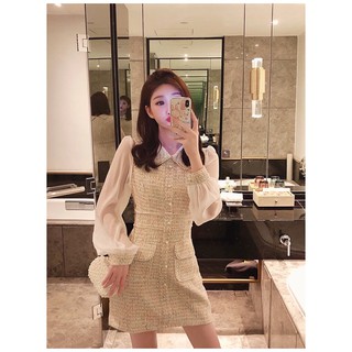 đầm dạ phối nút tay voan