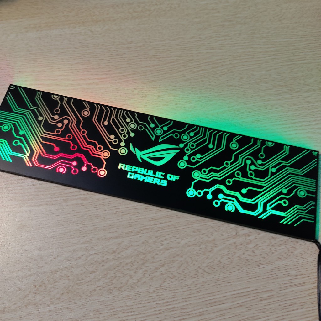 Tấm che nguồn PC Led RGB 5v ARGB logo ROG, đồng bộ màu Hub Coolmoon, hình mạch điện vô cực