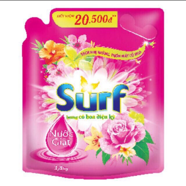 Nước giặt SURF túi 3,8kg., can 3,8kg. Túi có nút vặn 3,5kg