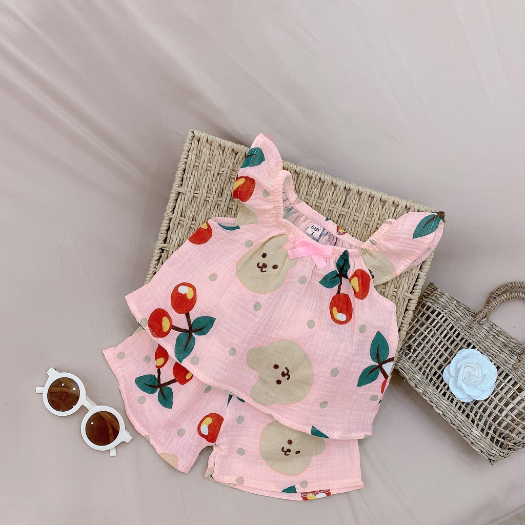 Đồ bộ bé gái 8 đến 16 kg vải đũi xô Muslin AM751 - bộ 2 dây bé gái xinh xắn AM906 TTR261