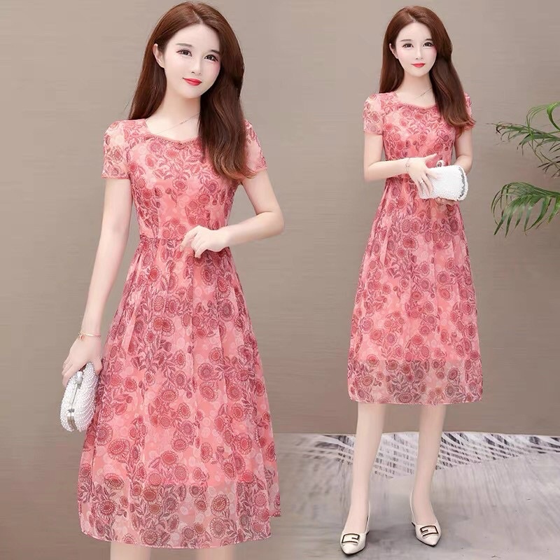 Đầm voan lụa nữ cao cấp mềm mát hoạ tiết thanh lịch QCNP4215