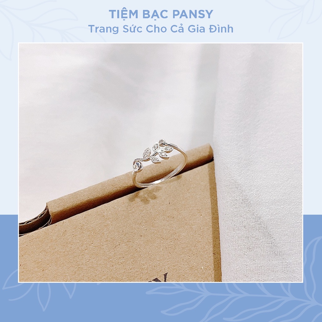 Nhẫn bạc nữ PANSY - Nhẫn lá bạc ta đính đá thiết kế hở freesize