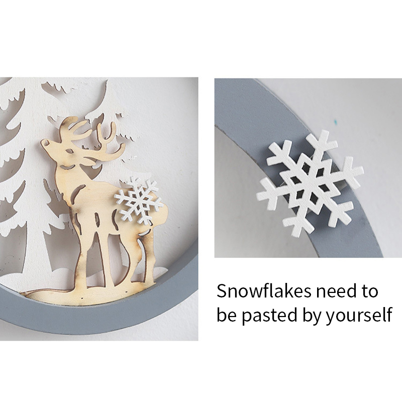 Phụ kiện treo tường trang trí Giáng Sinh bằng gỗ hình hươu sừng tấm và bông tuyết phong cách Bắc Âu bằng gổ