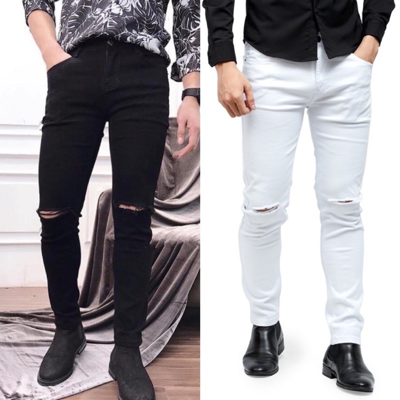 Quần jeans Nam Bigsize ĐEN TRẮNG trơn và Rách gối TCShopJeans | BigBuy360 - bigbuy360.vn