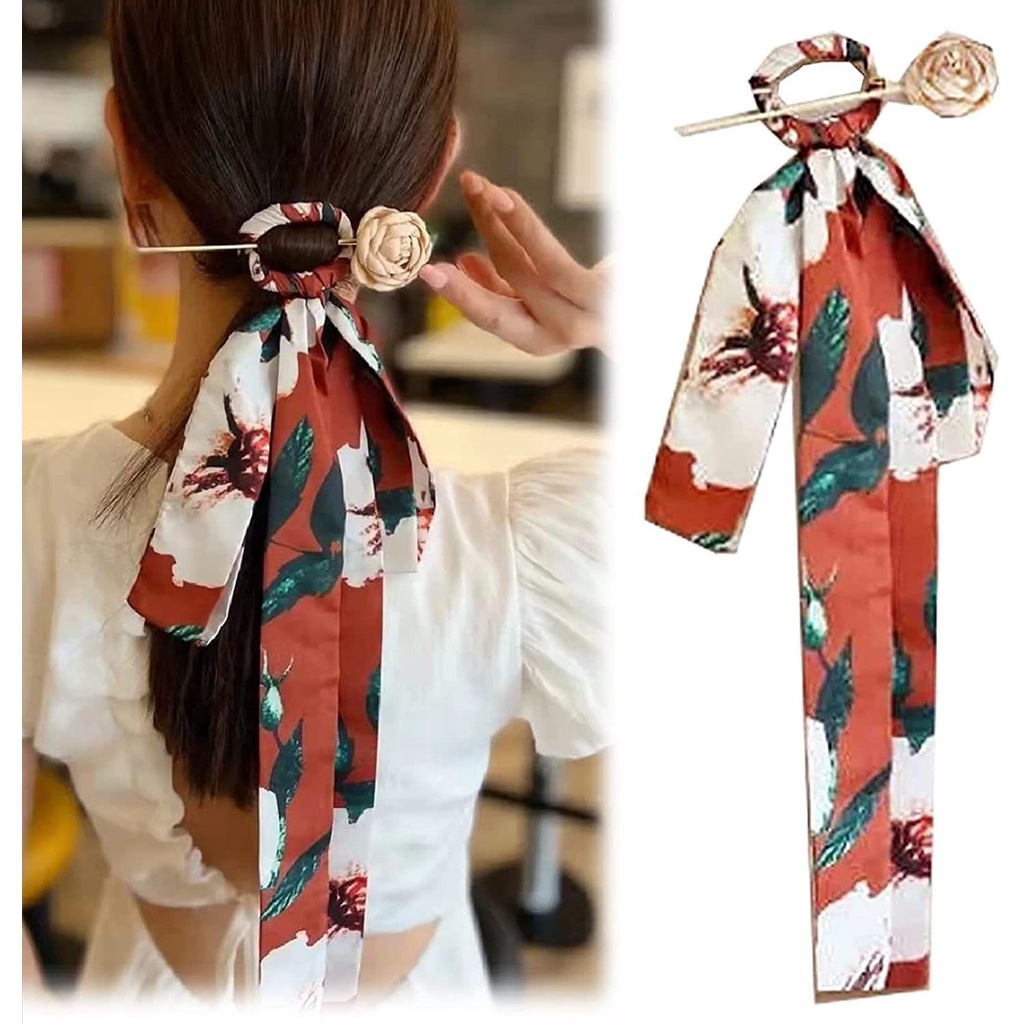 Kẹp Tóc Đuôi Ngựa Bằng Lụa Phong Cách Vintage Thời Trang Giá Đỡ