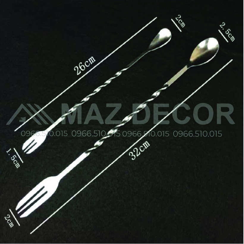 SALE GIÁ SỈ TẠI XƯỞNG Thìa muỗng khuấy bar spoon bartender đầu tròn hai đầu inox 26cm - 32cm