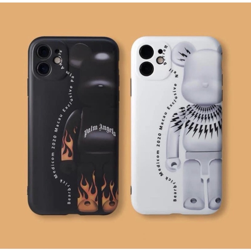 Ốp Silicon hình gấu viền vuông cho iPhone 6 đến 12 pro max